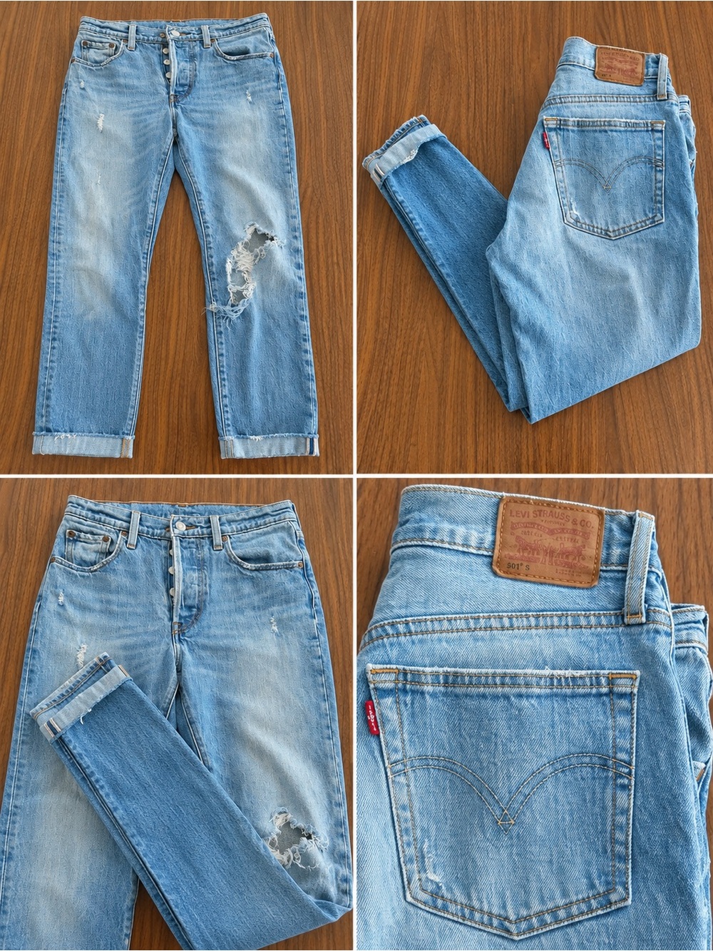 Vintage 501 Levi's Light Blue Distressed Button-Fly Jeans